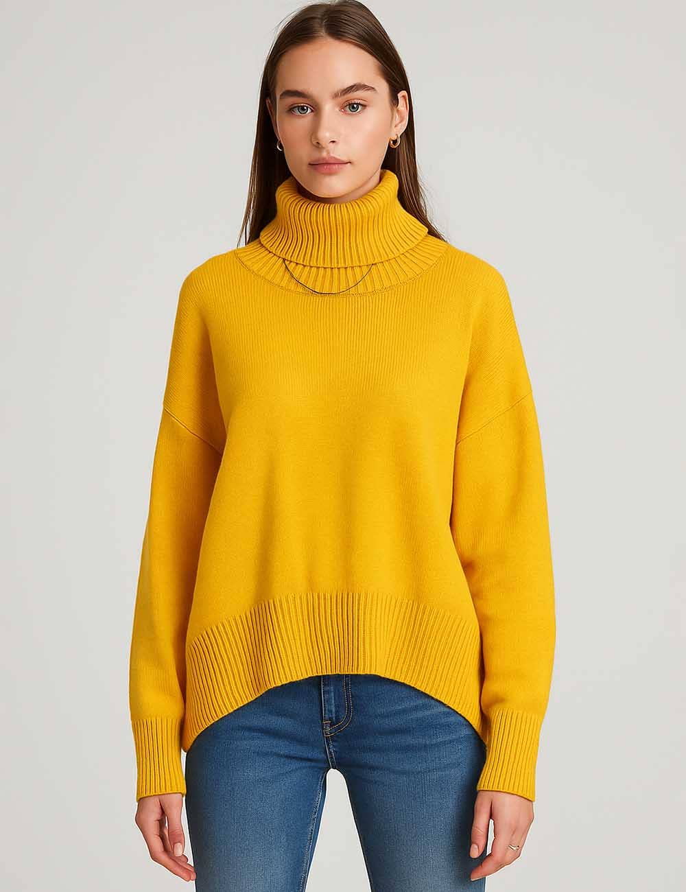 Sweetkama - Venta al por mayor Jersey de punto - Mujer - Suéter de punto para mujer con cuello alto y color sólido 56058