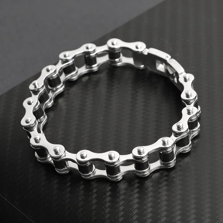 WJW - Wholesale Link & Chain Bracelet - Stainless Steel And Black Bike Chain Bracelet