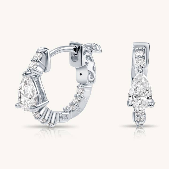 14K Guld Diamant Hoop Örhängen med Päronformade Diamanter för wholesale av All Diamond Source