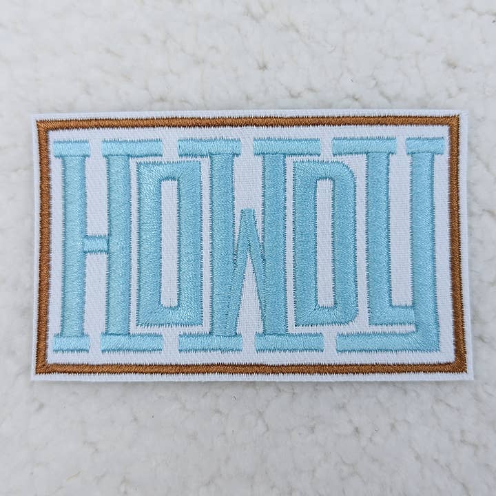 Howdy BLUE Embroidered HAT/POCKET Patch for wholesale by Trendy Transfers