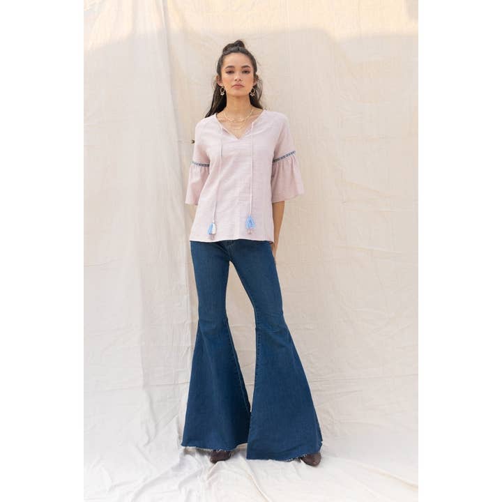 Jacquard Bell Sleeve Blouse for wholesale by Naked Zebra Rack