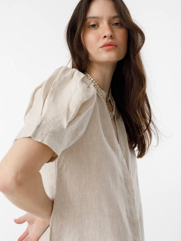 Athina Midi Linen Dress - Natural for wholesale by Lanhtropy