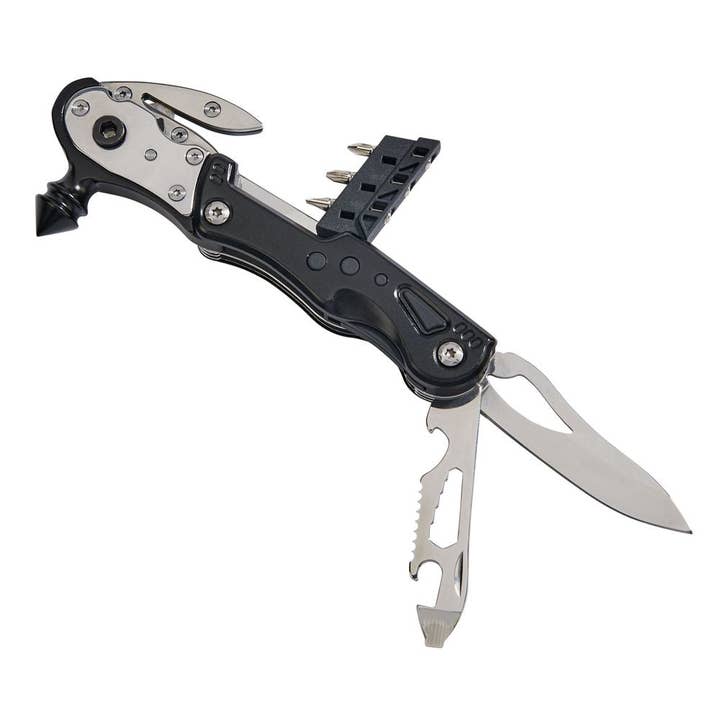 Creative Gifts International Inc. - Wholesale Handy tool - Black Glass Breaker With Multi Tools, 6" L3