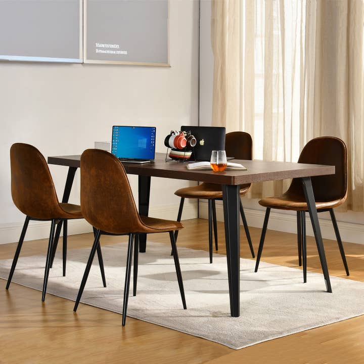 39F Inc. - Vente Salon de terrasse - Ensemble de salle à manger 5 pièces avec table marron de 63" et 4 chaises en suède1