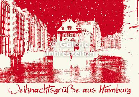 Karen Utermann Galerie Jahreszeiten - Wholesale Christmas Card - Hamburg Speicherstadt and Wasserschlösschen art folding card0