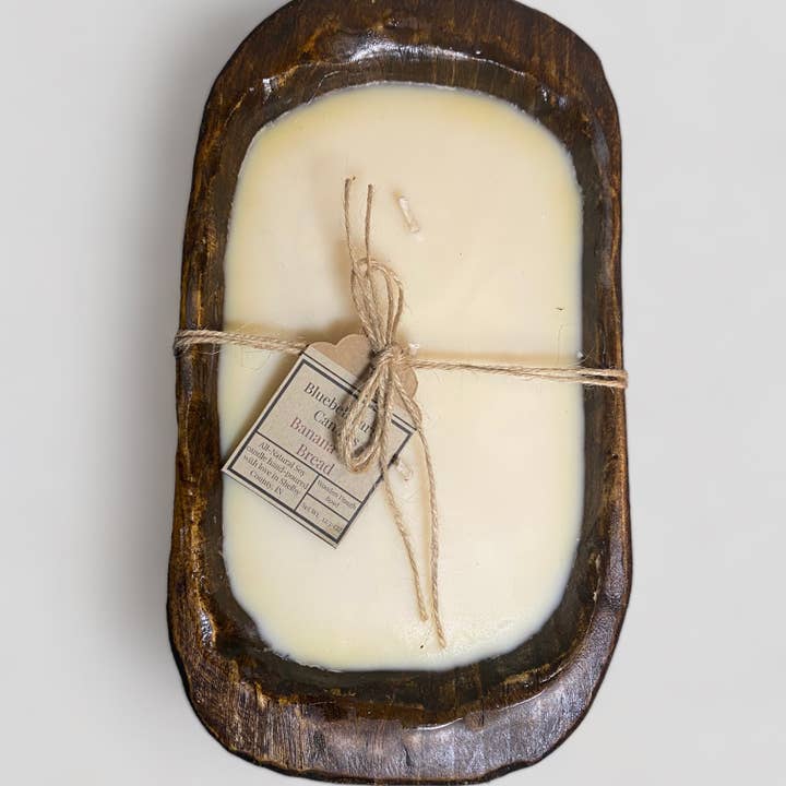Banana Nut Bread 3-Wick Wooden Dough Bowl Candle for wholesale by Bluebell Farms Candles