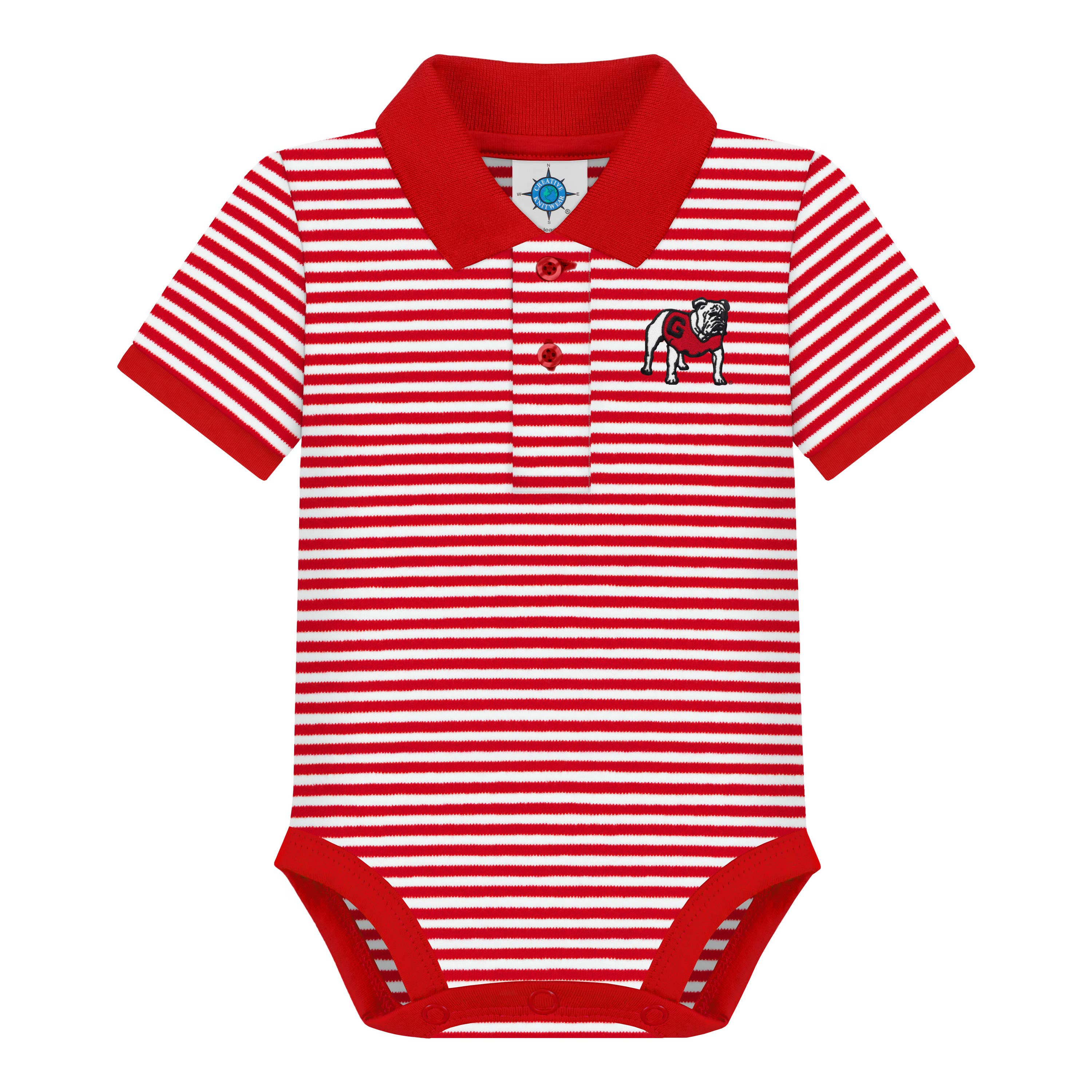 Creative Knitwear - Wholesale Bodysuit (Non-Footed) - Baby - Georgia Bulldogs Striped Infant Polo Bodysuit 2