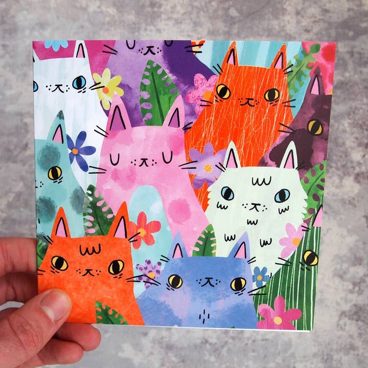 Kleurrijke Katten Geïllustreerde Wenskaart voor wholesale door I LIKE CATS