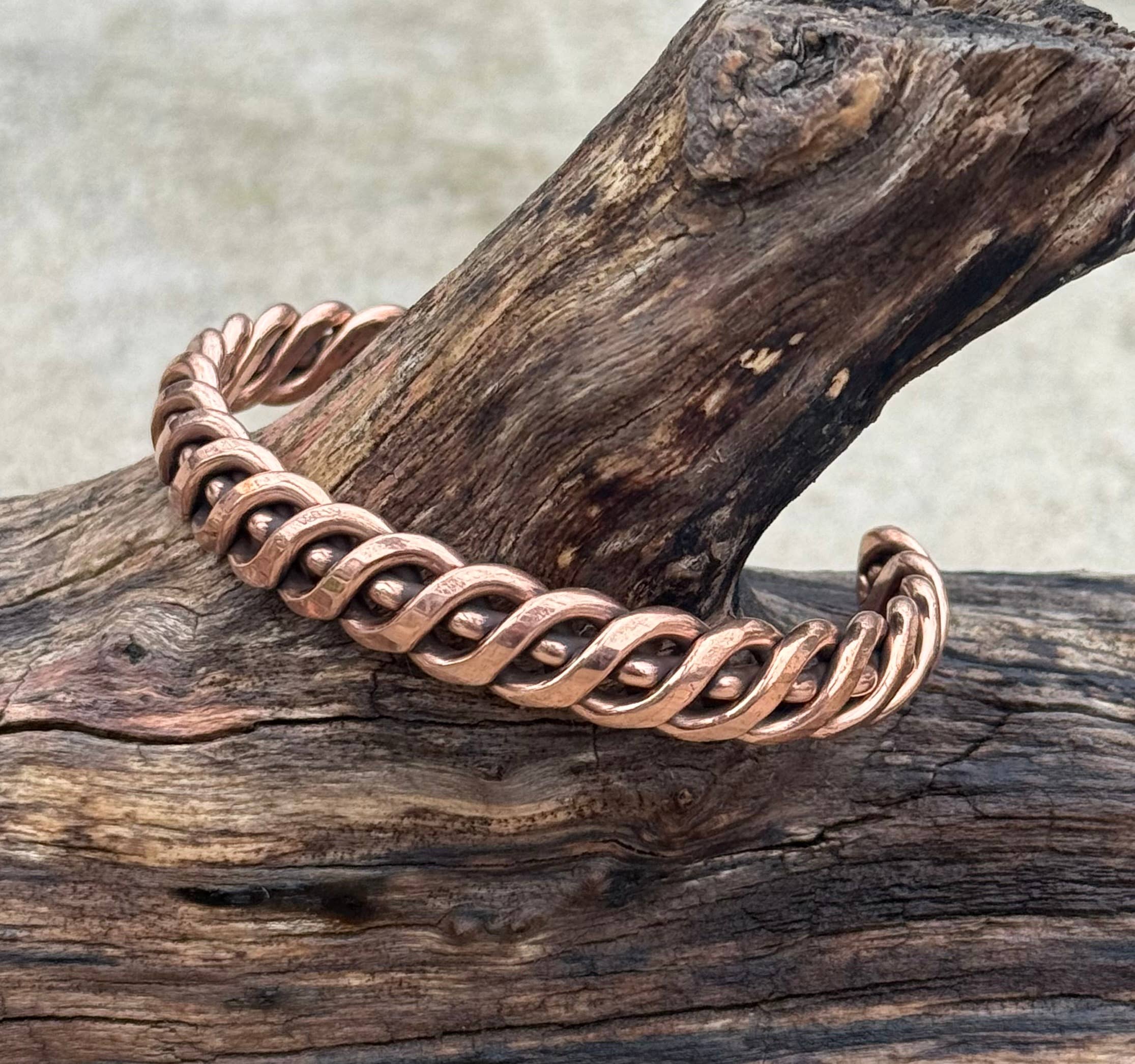 Lungta Imports - Wholesale Cuff Bracelet - Tibetan Style Solid Copper Twisted Open Back Heavy Bracelet 9