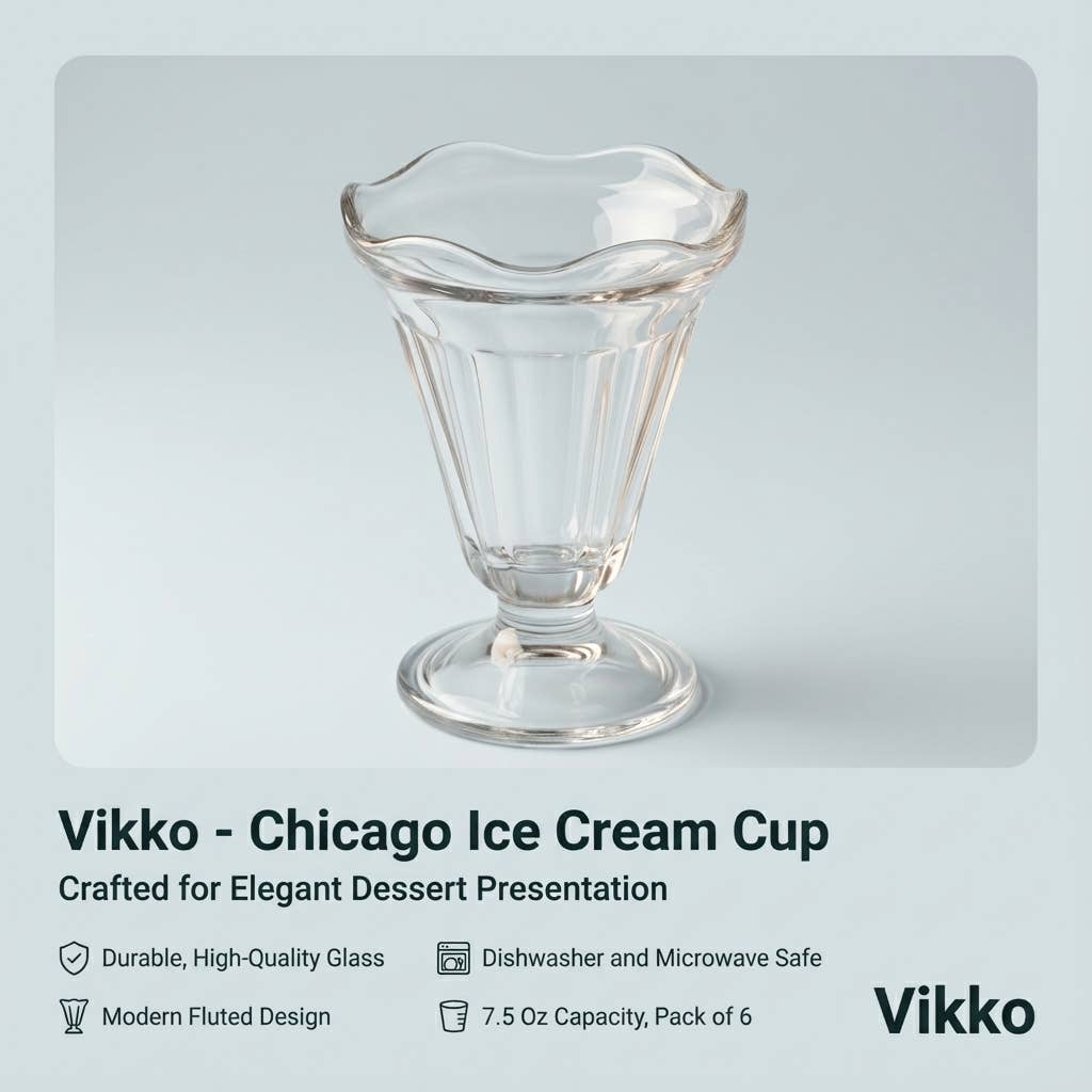 Kadra Kitchenware - Wholesale Drinking Glass/Cup - Vikko - Chicago Ice Cream Cup, 7.5 Oz, Pack of 6,3