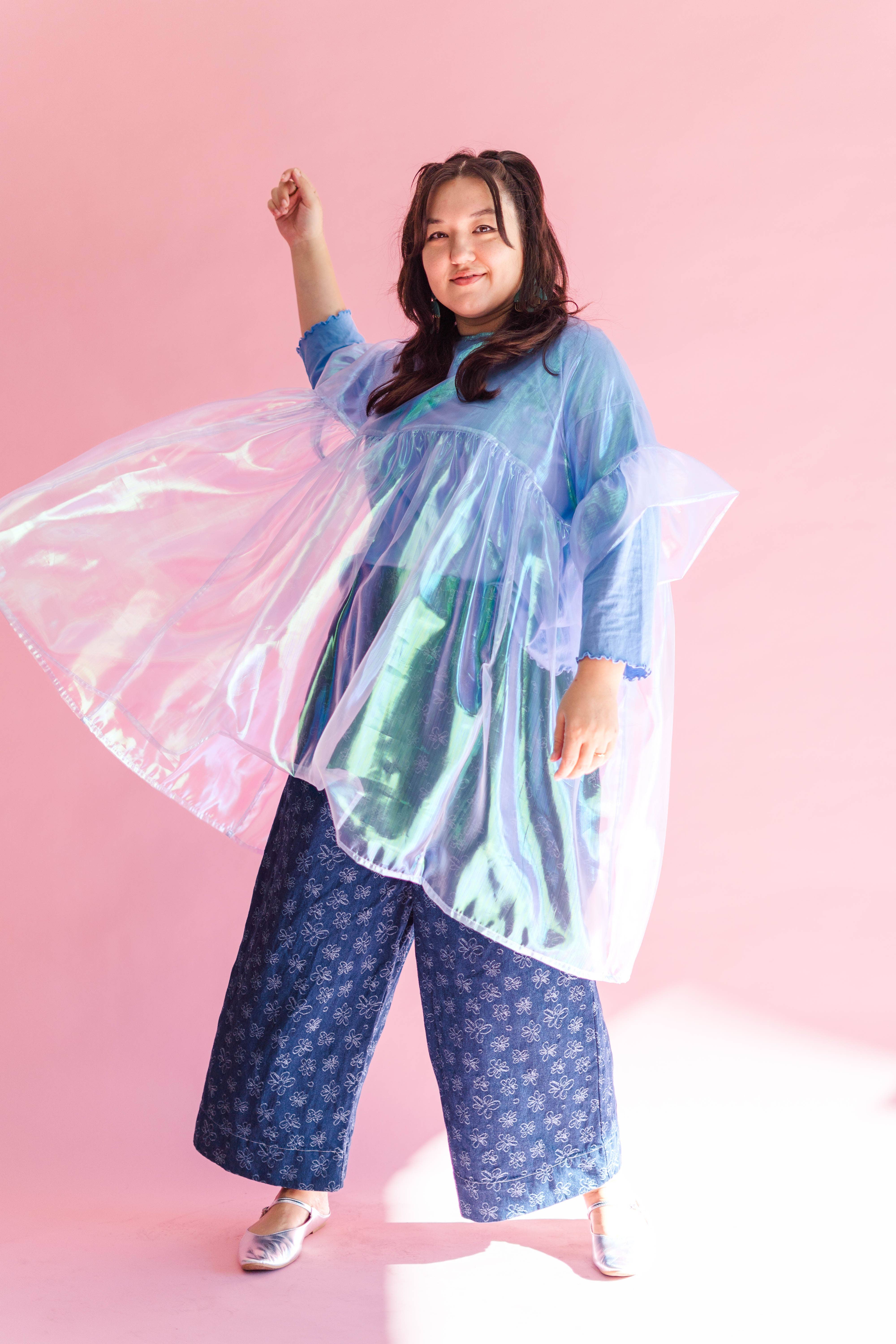 Nettle Studios - Wholesale Dress - Women's - Size Inclusive Plus Size Sheer Blue Ruffle Mini Dress Spring18