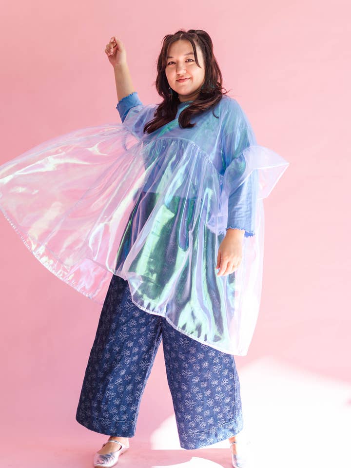 Nettle Studios - Wholesale Dress - Women's - Size Inclusive Plus Size Sheer Blue Ruffle Mini Dress Spring18