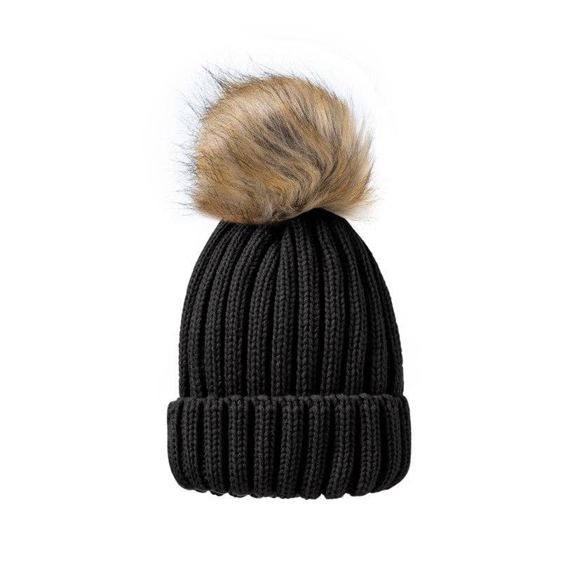 Sheer Trend - Wholesale Beanie - Women's - Solid Color Casual Fur Ball Warm Knit Hat Beanies0