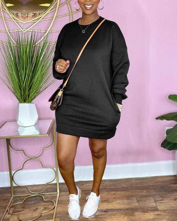 Flarix - Wholesale Blouse - Women's - new long sleeve pocket detail sweatshirt dress0
