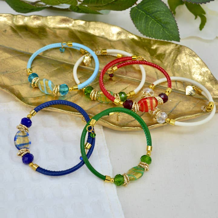 Pulseira Adelina de Contas em Vidro Murano, feita na Itália por atacado de Via Graceffo