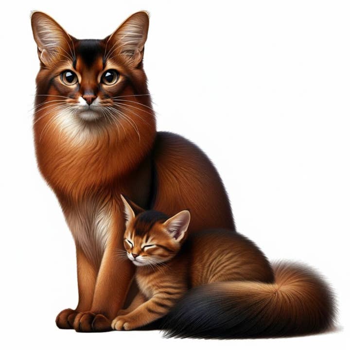 Designs by Mysh - Wholesale Sticker - Somali Cat and Kitten Vinyl Sticker | Watercolor Cat Art | Cute Cat Lover Gift | 3” Water-Resistant Vinyl