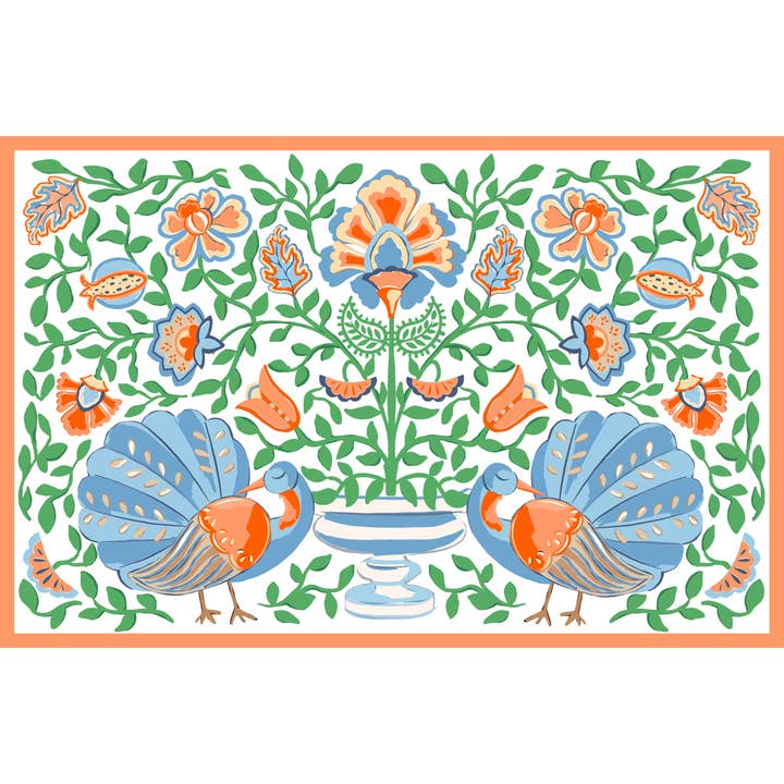 Turkey Scrollwork Paper Placemat Pad, Cornflower for wholesale by Taylor Beach Design
