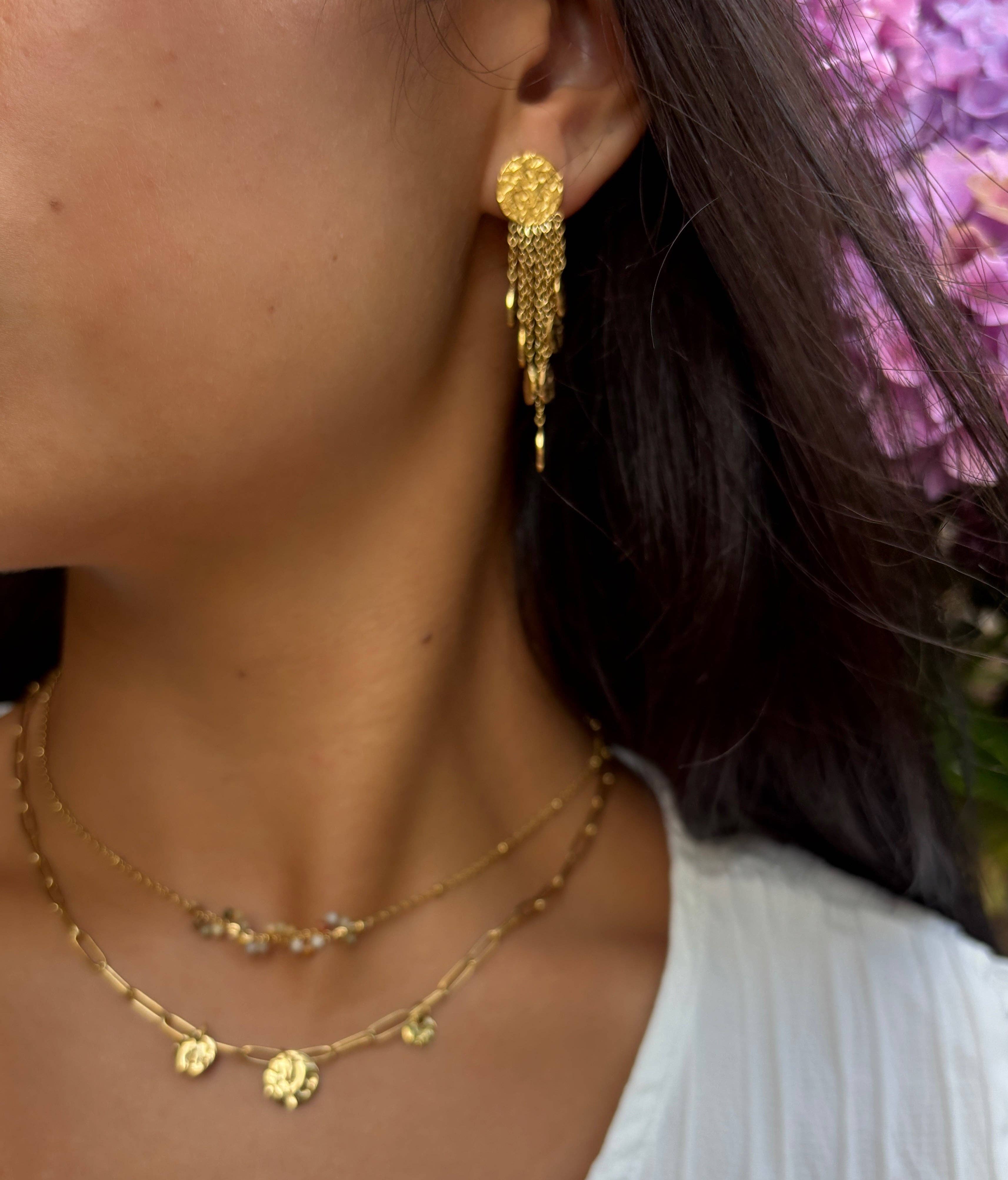 Ocean Ripples - Wholesale Pendant/Charm Necklace - 18ct Gold Plated Tourmaline Beads Double Chain Necklace3