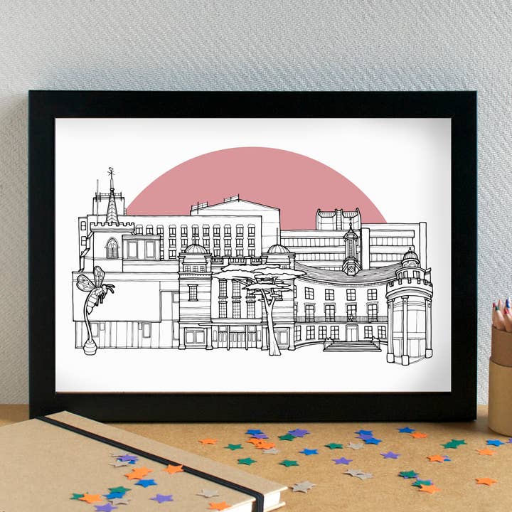 Watford Skyline Art Print - unframed for wholesale by Becka Griffin Illustration