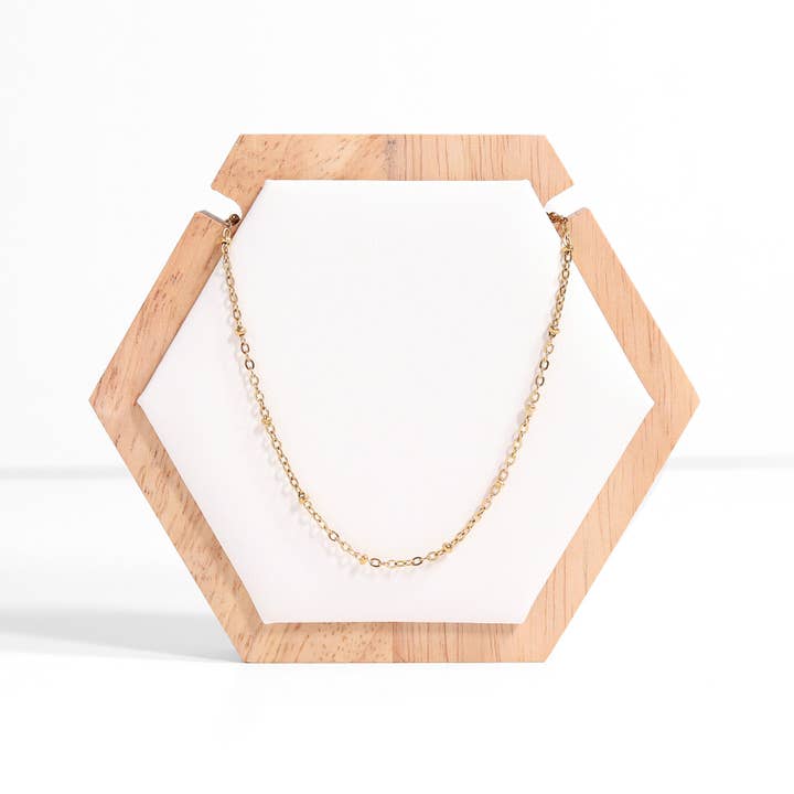 WJW - Wholesale Jewelry Stand & Display - Natural Wood & Leather 1 Unit Hexagon Necklace Display