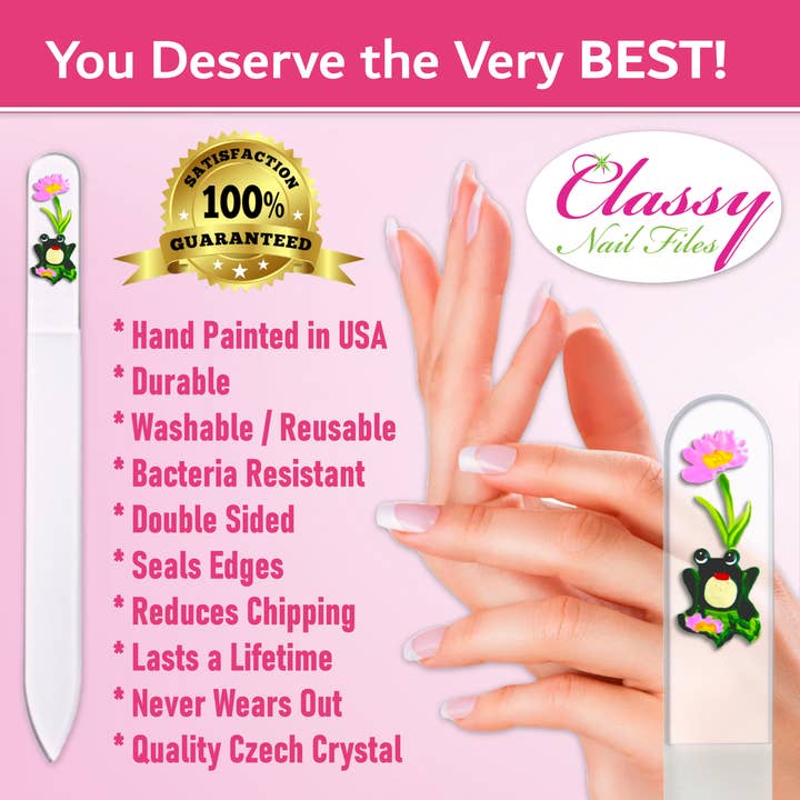 Classy Nail Files – wholesale Nail file – Frog Lily Pad Flower Wildlife Hand Painted Crystal Nail File2