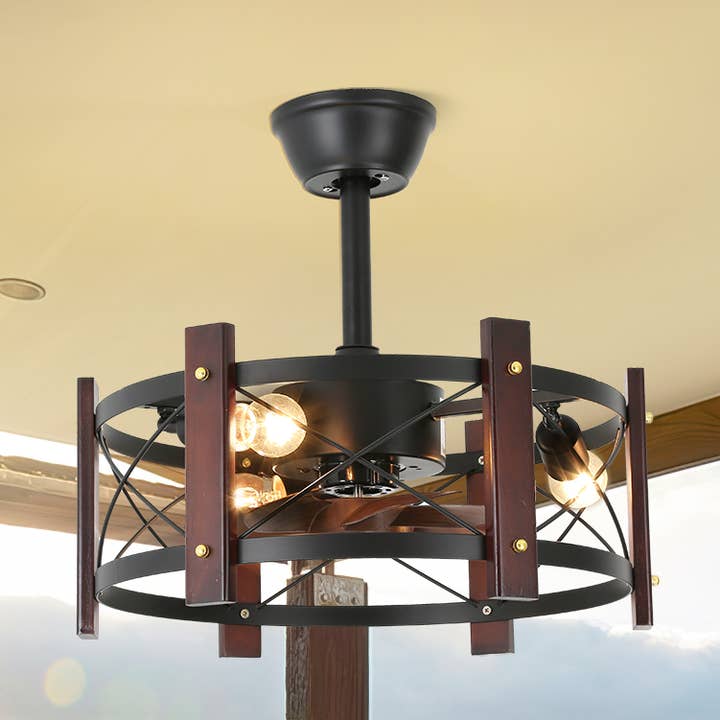 Black Farmhouse Ceiling Fan Light Kit with 3 Iron Blades for wholesale by EP Design Lab