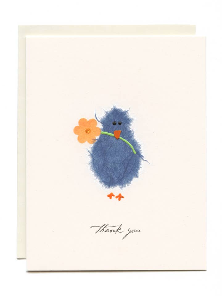 "Thank You" Blue Bird w/ Flower for wholesale by FLAUNT HANDMADE CORRESPONDENCES