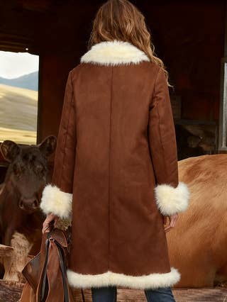 Western Vintage Faux Fur Warm Long Coat In Brown for wholesale on Faire1