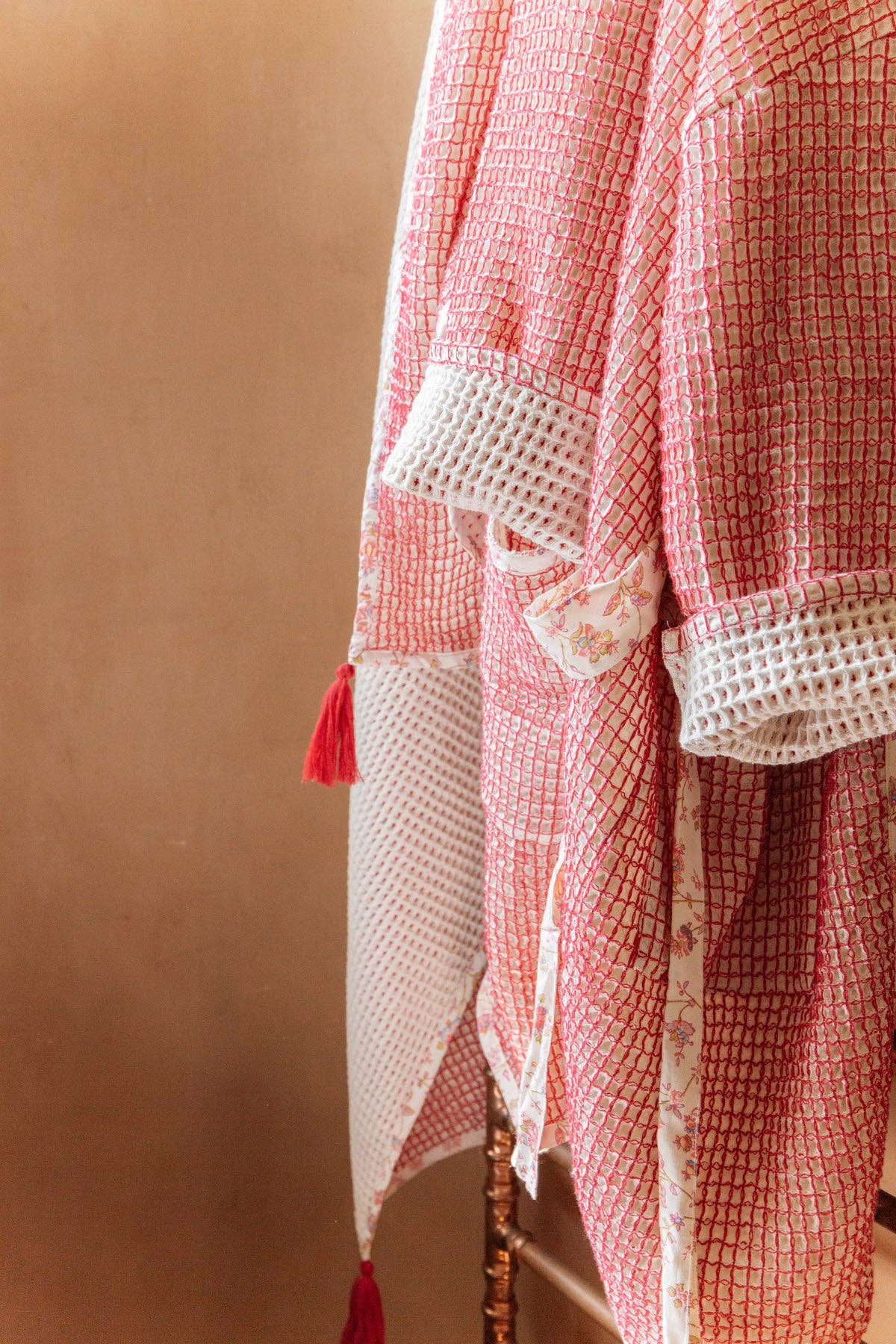 Laora Adult Bathrobe - waffle/terry - white - pink for wholesale on Faire2