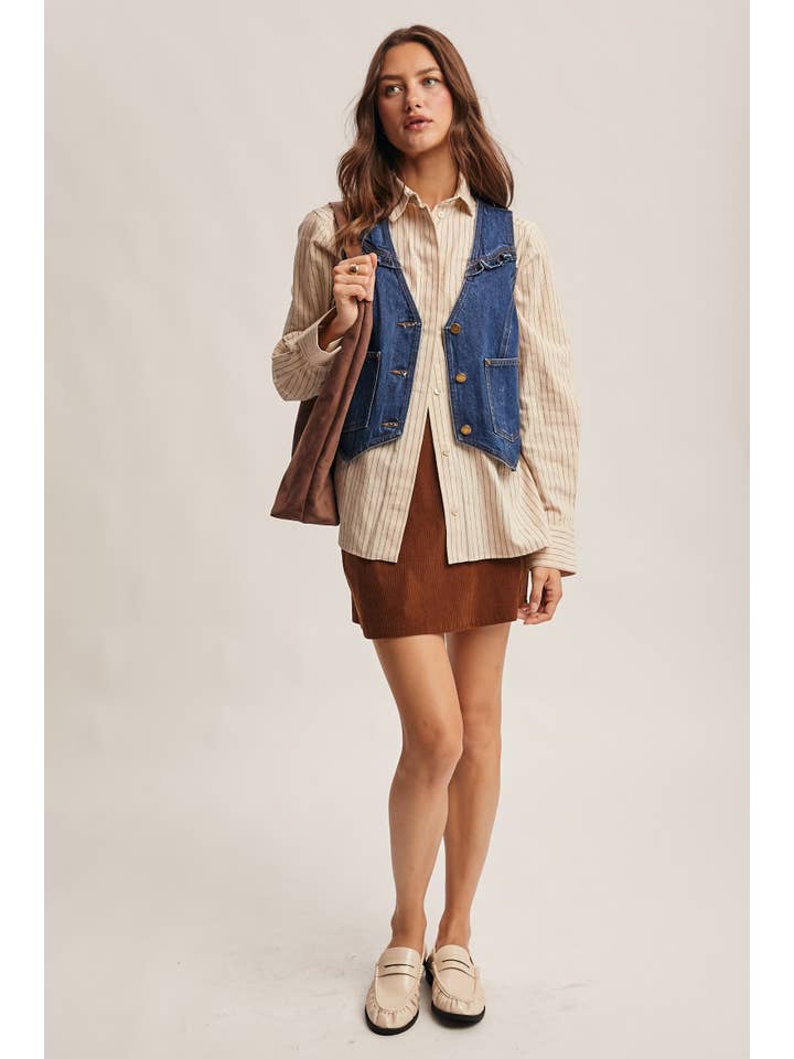 Blue Haze Ruffle Trim Denim Vest FVT0002 for wholesale on Faire10