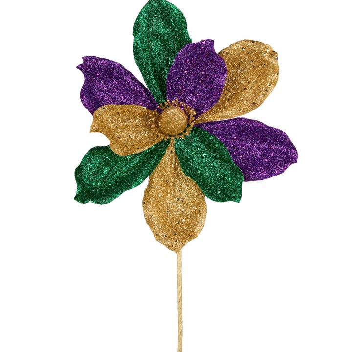 17" Glitter/Tyg Magnolia Stjälk Mardi Gras HG3315 för wholesale av DecoExchange