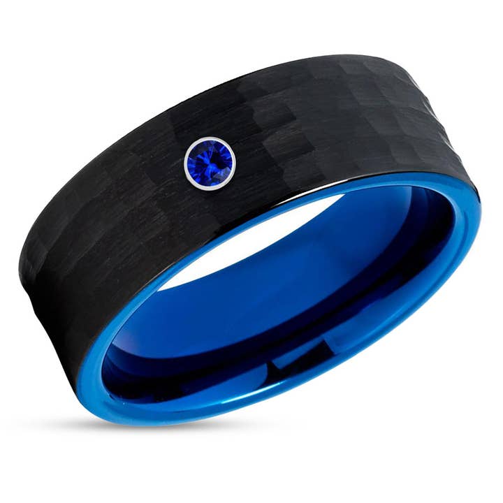 Black Tungsten Wedding Ring - Blue Wedding Ring - Man's Wedding Ring - Women's Wedding Ring for wholesale by Lucky Love Rings