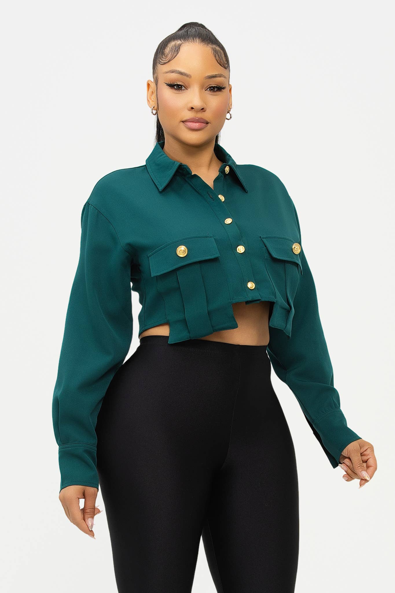 Julia by LoveJ - Vente Chemise à col boutonné – femme - Haut à boutons devant avec poches surdimensionnées1