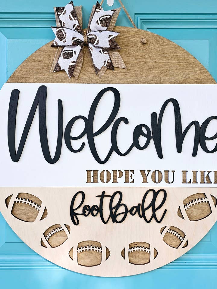 Bienvenido DIY Esperamos que te guste el fútbol Colgador de puerta para venta al por mayor de Teal Moon Creations