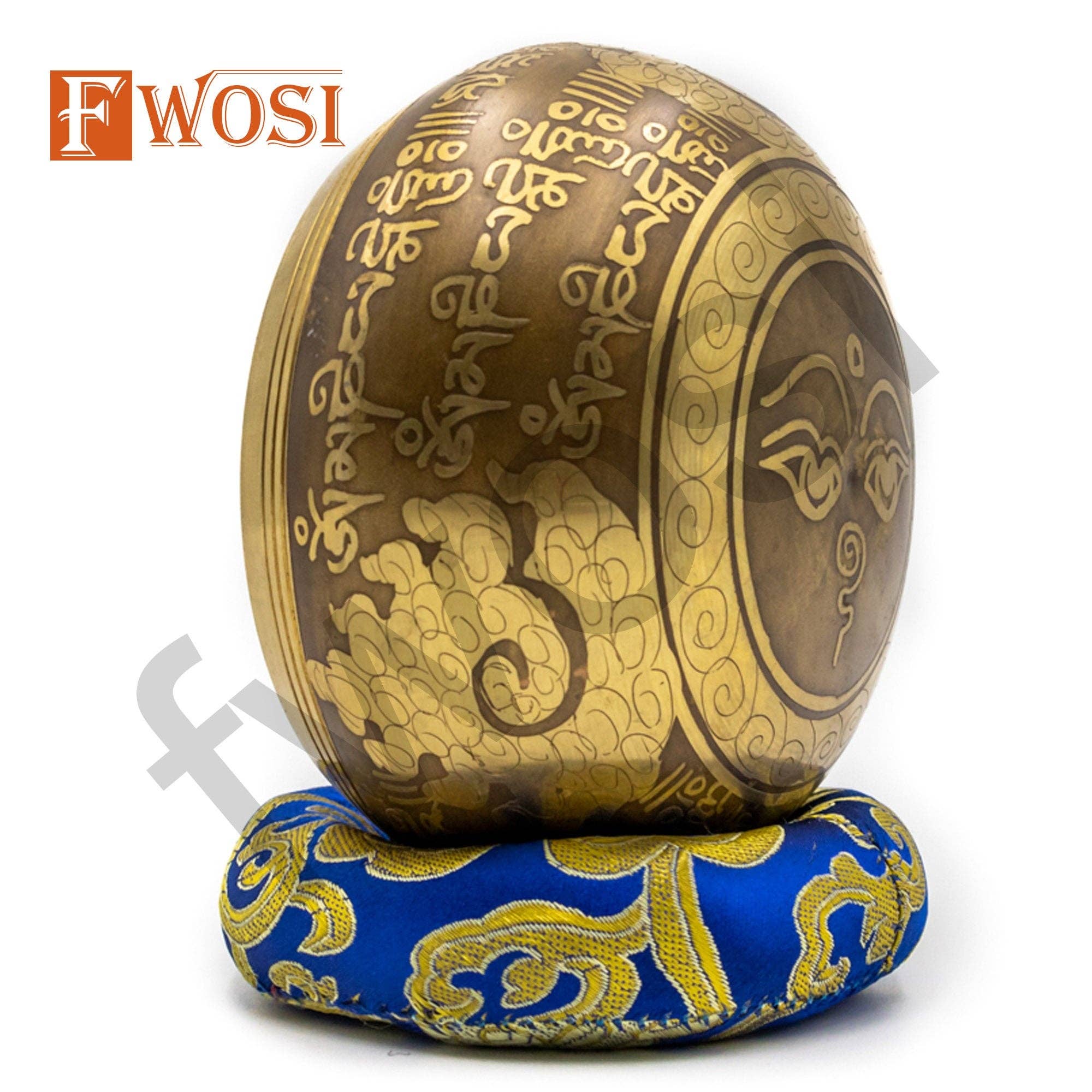 Fwosi – Material de meditação por atacado – Conjunto de Meditação com Taça de Som | Taça Tibetana com Gravação de Olho de Buda Antigo, Malho e Almofada | Sino de Atenção Plena, Taça de Cura, Presente de Autocuidado3