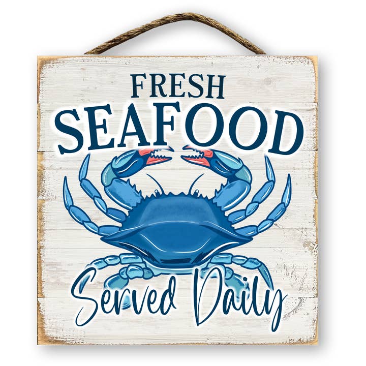 PLACA DE RIPAS SUSPENSA COM CORDA - MARISCO FRESCO SERVIDO DIARIAMENTE por atacado de Jarmz Designs