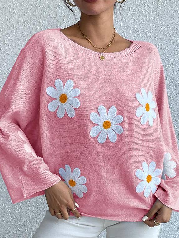 Rosa Clothing - Wholesale Knit Sweater - Women's - Loose jumper floral knitted sweater