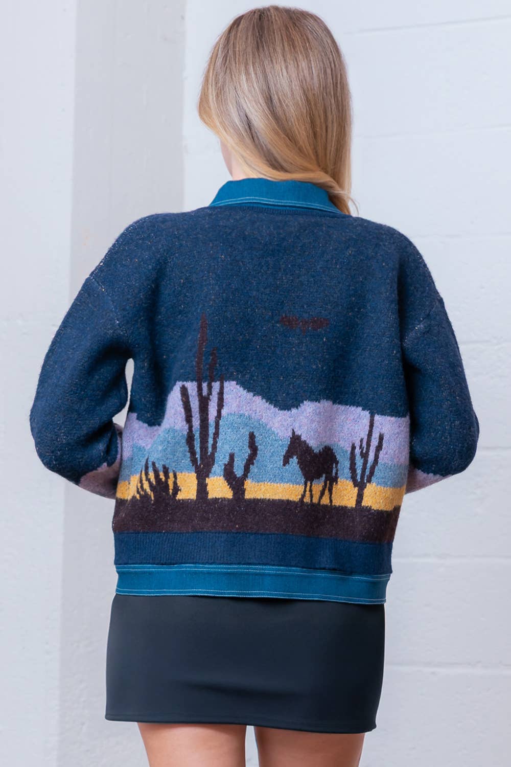 Blau Multi HWJ65173T-L/S MIT KRAGEN DENIM GEMISCHTE SWEATER JACKE für den Großhandel auf Faire5