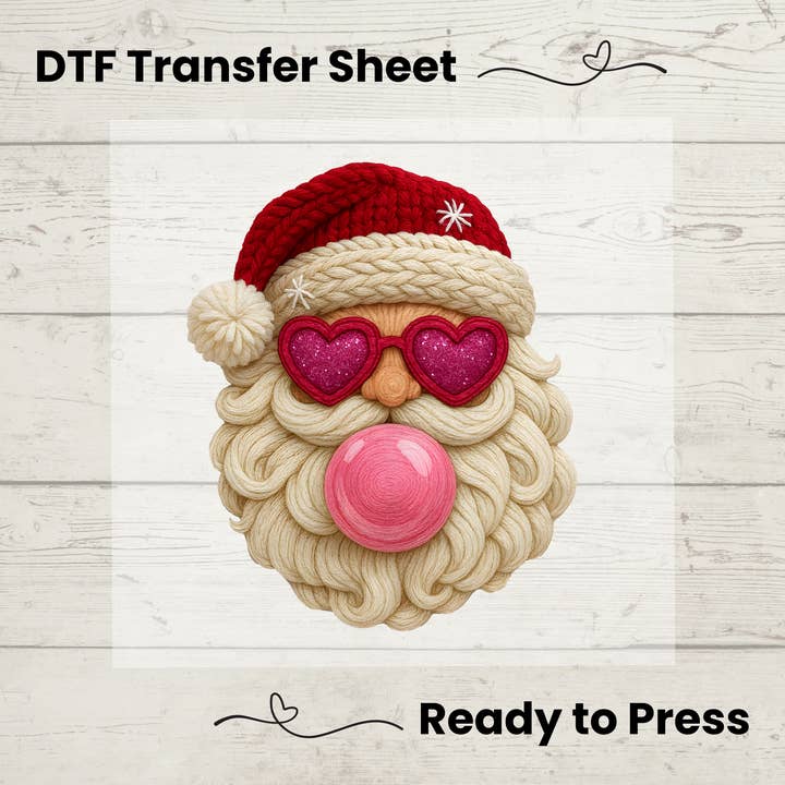 DTF Transfer – Bubblegum Santa with Pink Heart Glasses for wholesale by Enchanted Island Prints