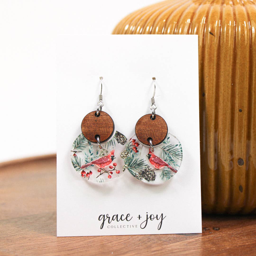 Grace + Joy Collective - Wholesale Dangle Earrings - Cardinal Earrings, Acrylic Earrings bird