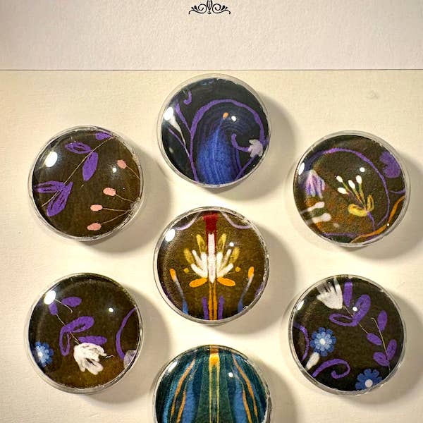 Anna DiVito Studio - Wholesale Magnet - MOODY BOHEMIAN FLORAL MAGNET SET | ROUND GLASS | HANDCRAFTED