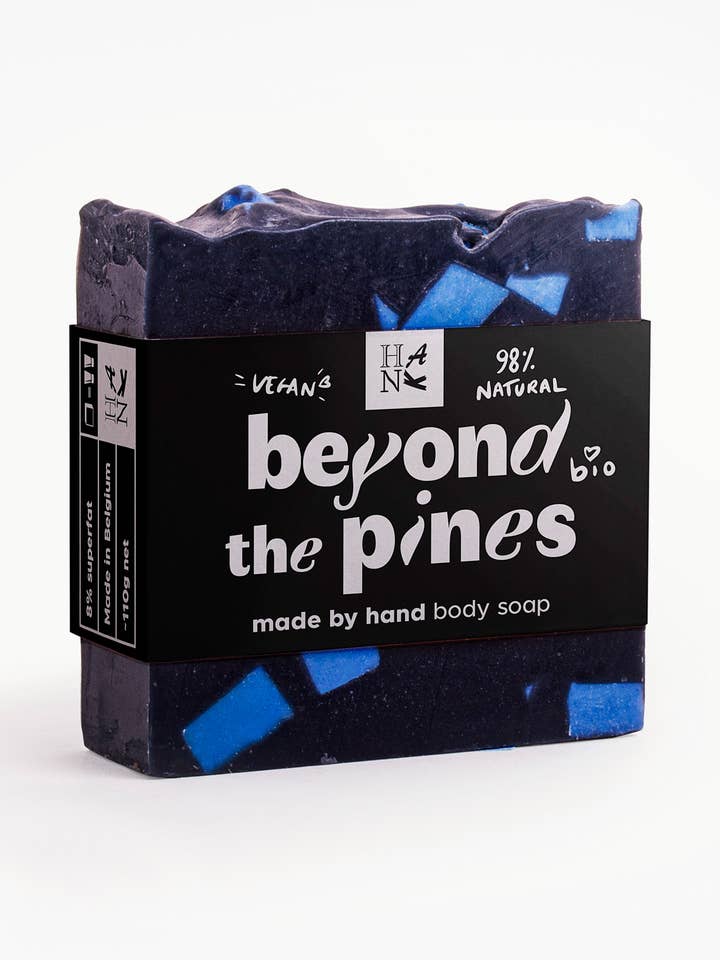 Beyond the Pines detox Soap with activated charcoal, 110g. for wholesale by Hank Brussels