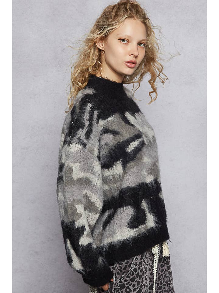 Pol Clothing - Wholesale Knit Sweater - Women's - Long sleeve abstract Color block mohair sweater top SALE7