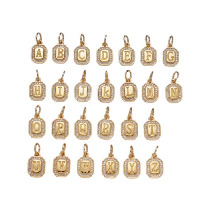 It's Especially Lucky - Wholesale Individual Charm/Pendant - Tag Letter with Pavé Edge Charm