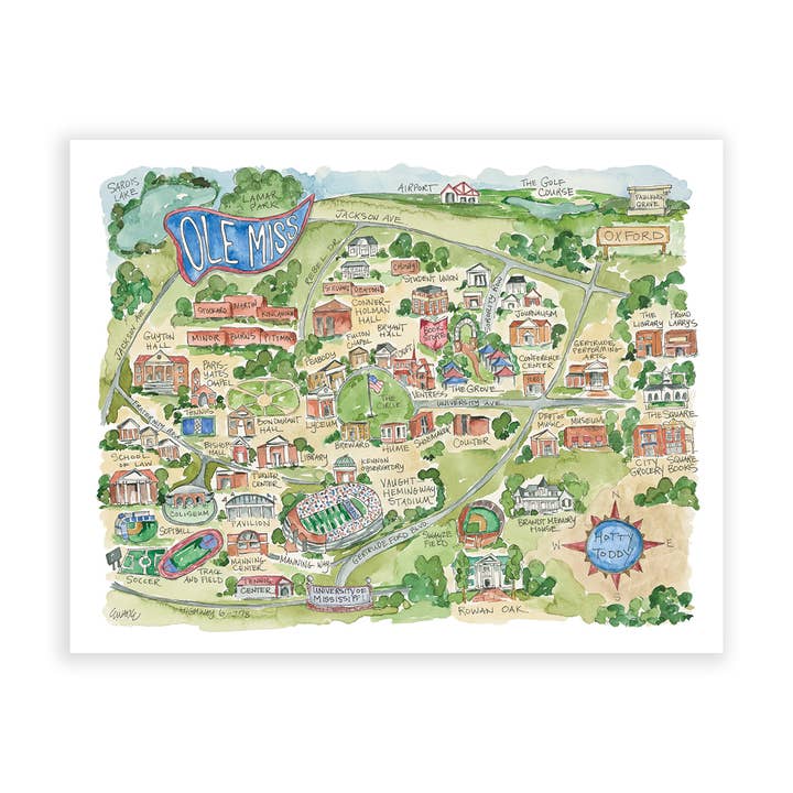 Elizabeth Wade Studio - Wholesale Art Print - Ole Miss Oxford Mississippi Football College Map Print
