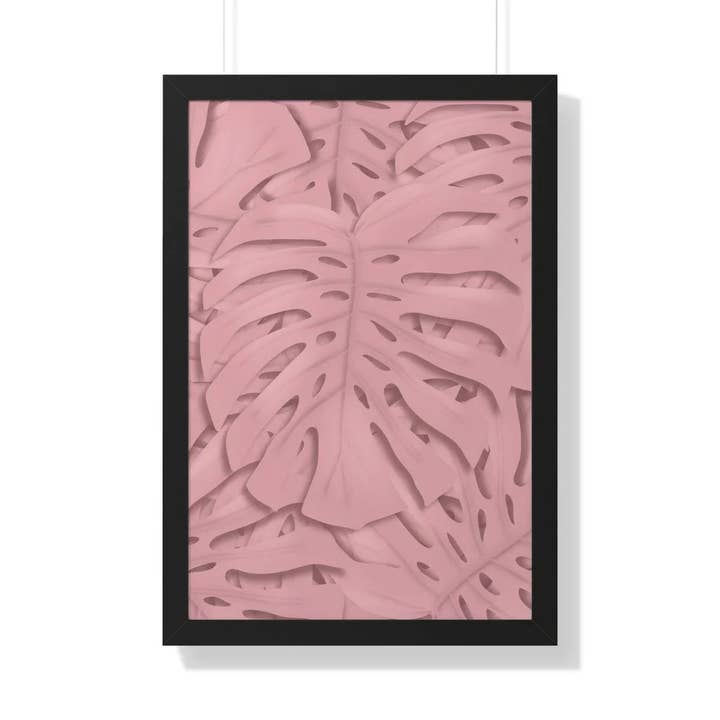 Monstera Framed Print In Pink With Black Walnut Frame And Matte Finish For Botanical Wall Art for wholesale by The Potted Pixel
