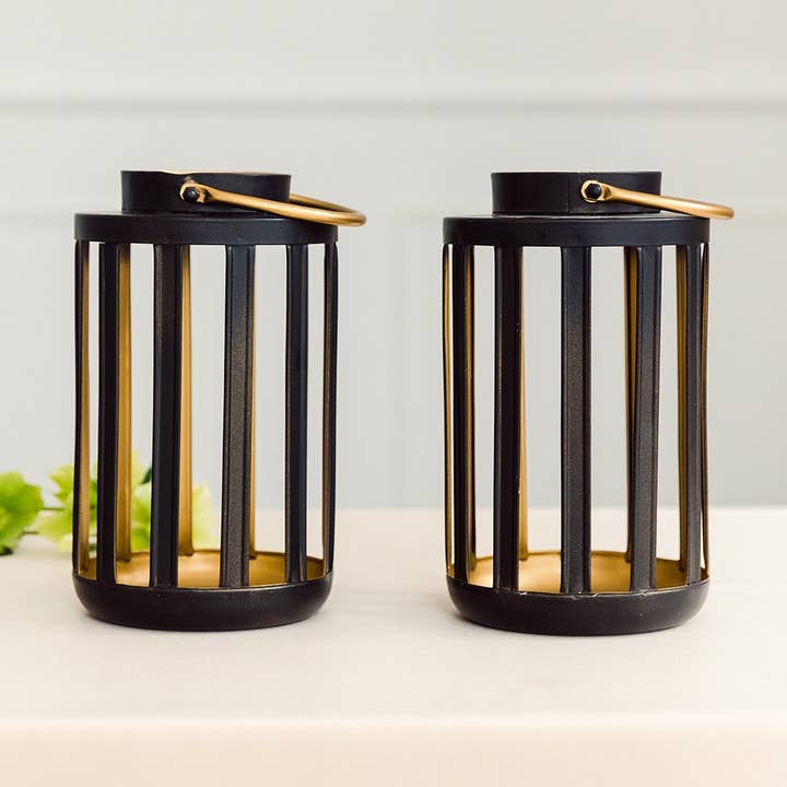 Weddingstar Inc. – wholesale Lykta – Metall Cylinder Hängande Lykta - Svart & Guld - Set