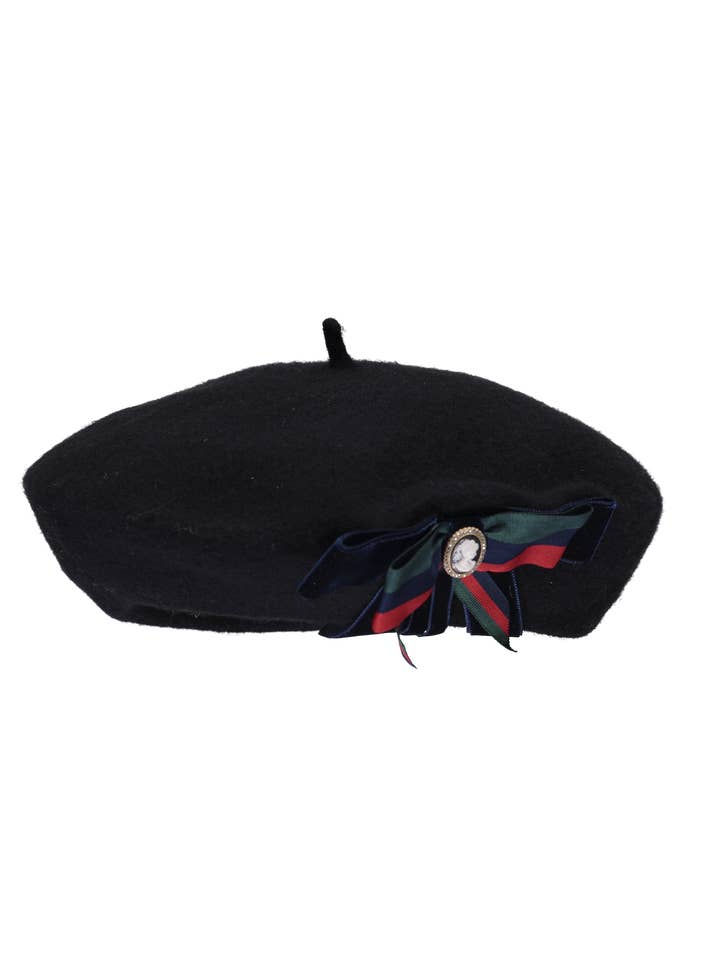 PS23W010007 - Béret bleu marine pour fille avec nœud pour la vente par Piccola Speranza