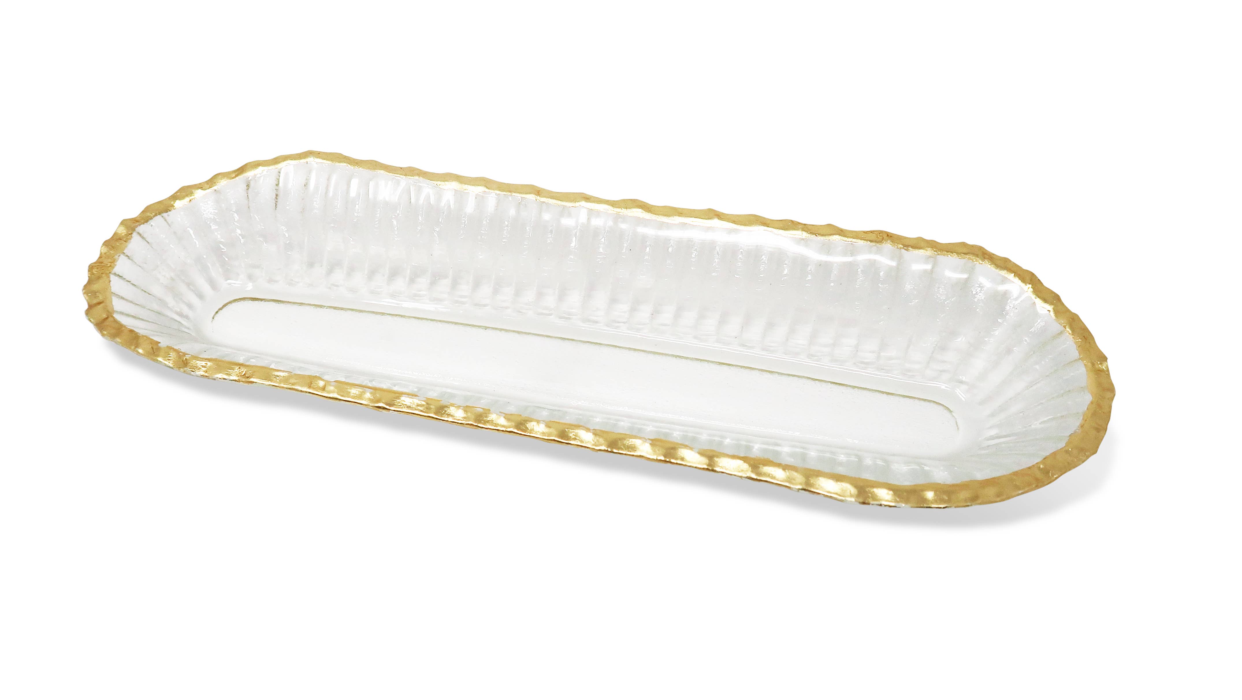 VIVIENCE - Wholesale Decorative Tray - Glass Oval Tray with Gold Rim1