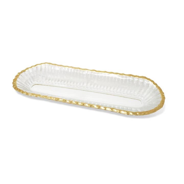VIVIENCE - Wholesale Decorative Tray - Glass Oval Tray with Gold Rim1